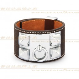Hermes Collier de Chien Coffee Bracelet With Silver
